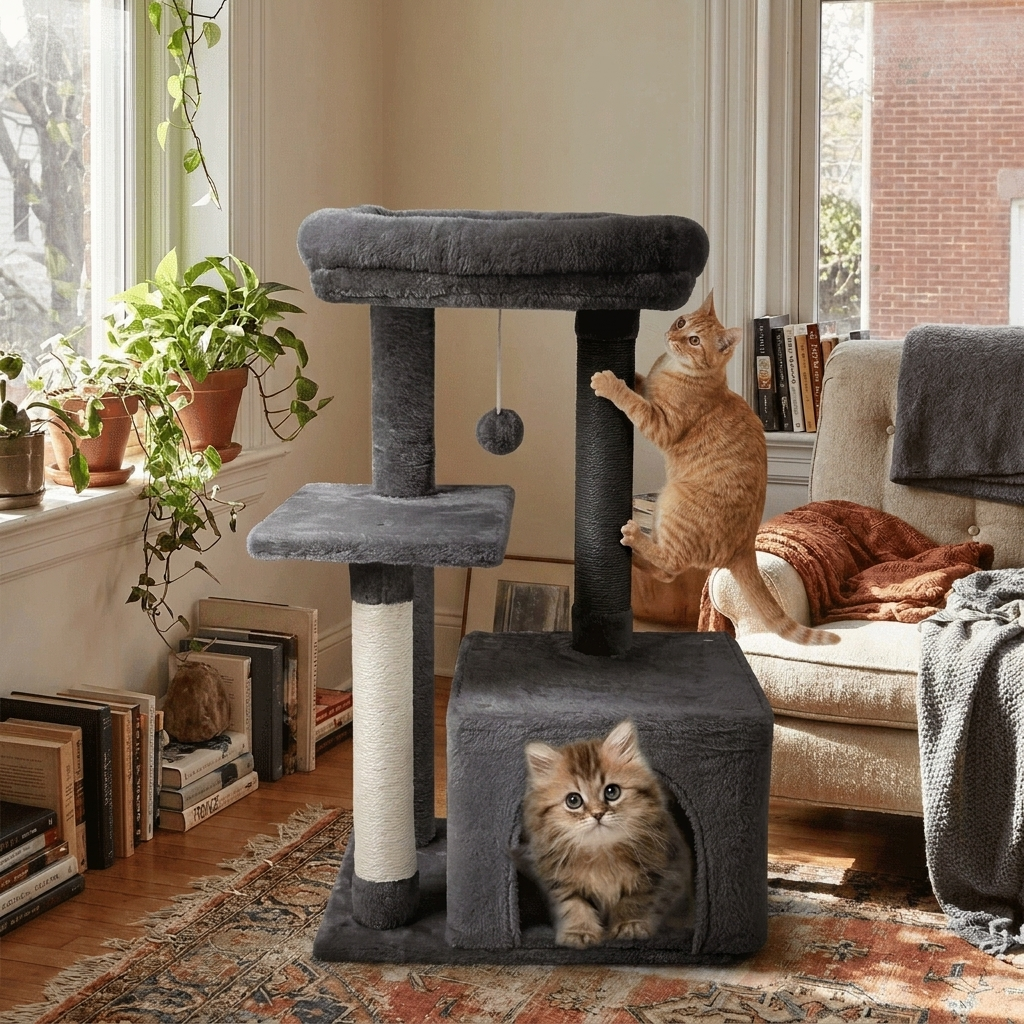Plush Flannel Cat Climbing Tree