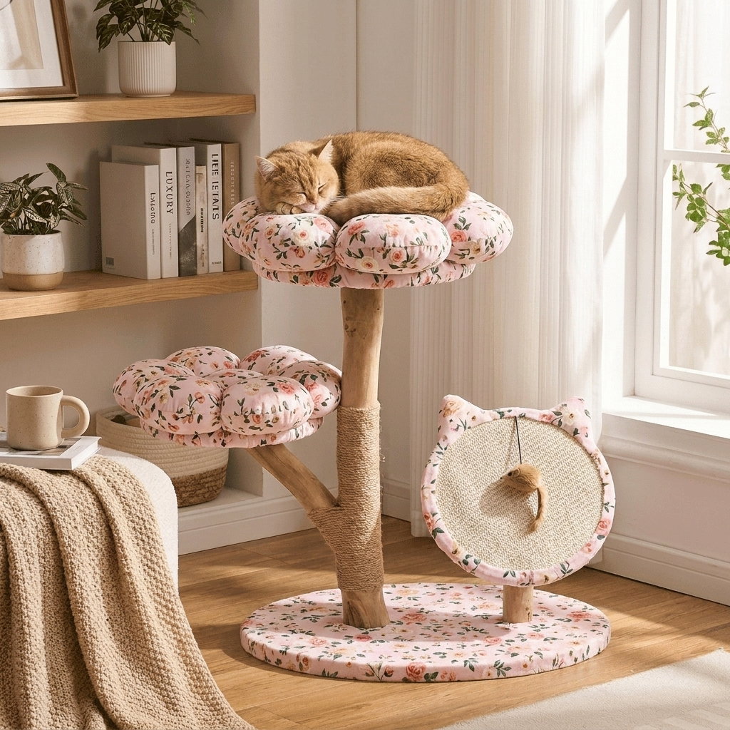 Solid Wood Cat Tree with Scratch Board