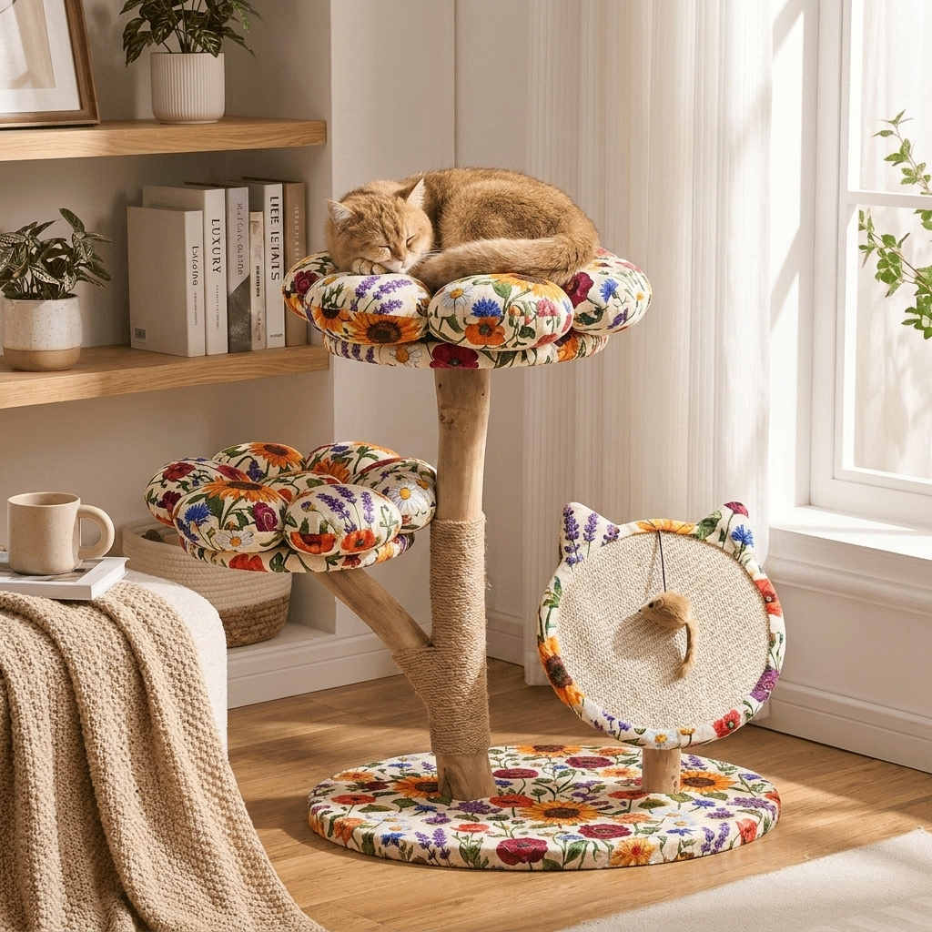 Solid Wood Cat Tree with Scratch Board