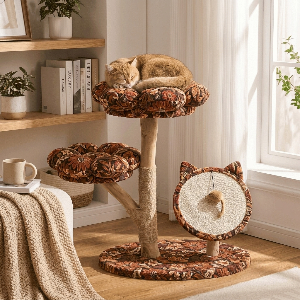 Solid Wood Cat Tree with Scratch Board