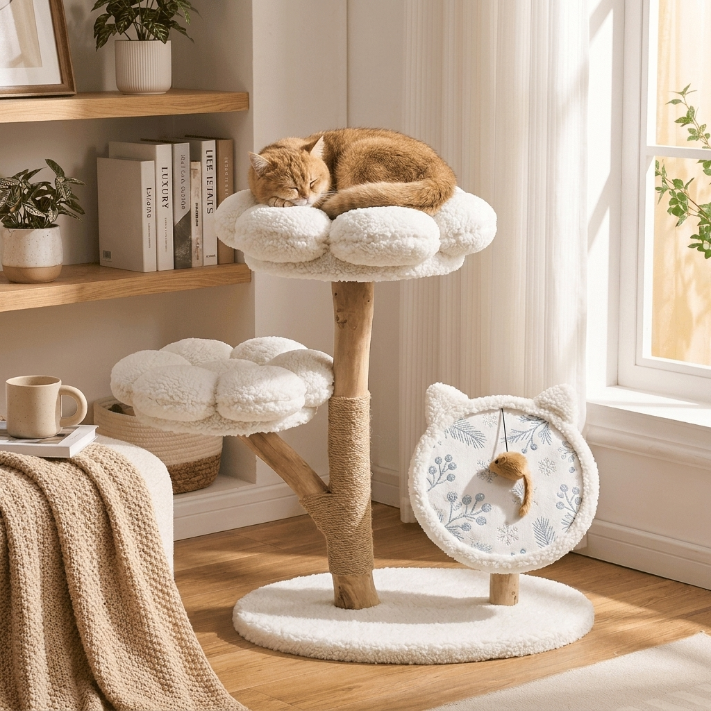 Solid Wood Cat Tree with Scratch Board