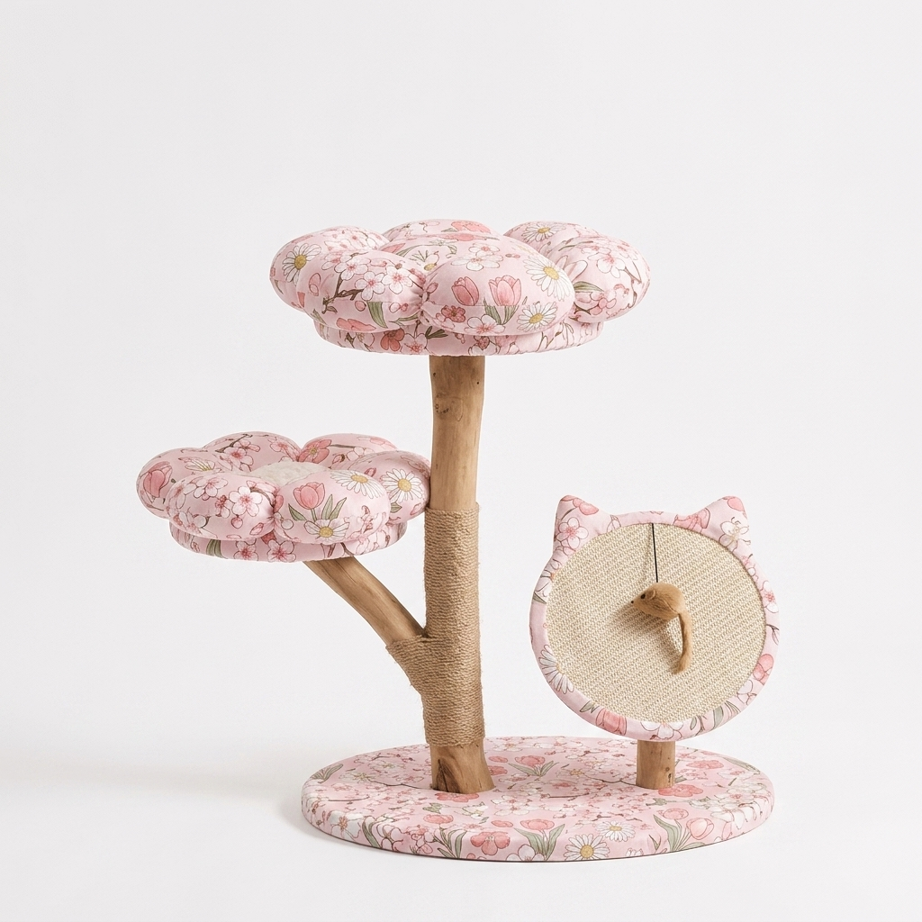 Solid Wood Cat Tree with Scratch Board