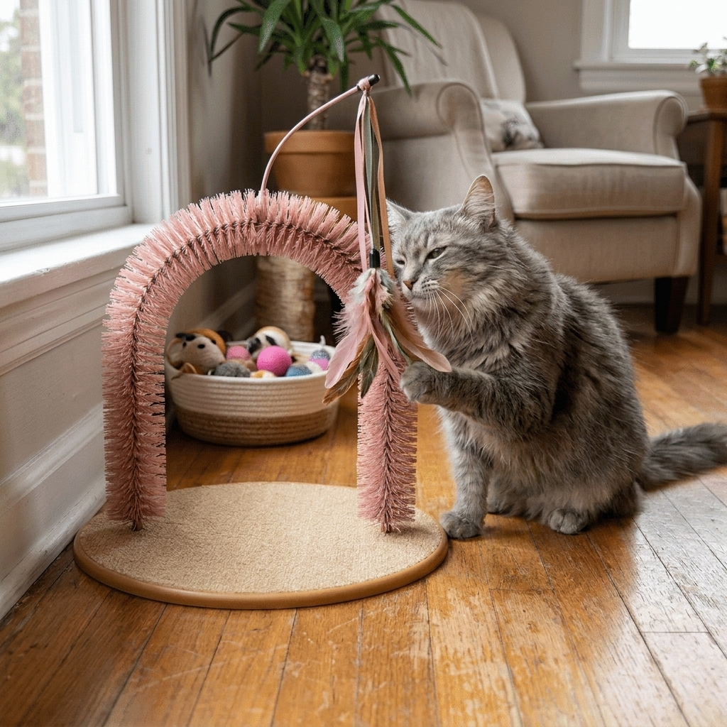 Cat Grooming Arch with Tease Stick