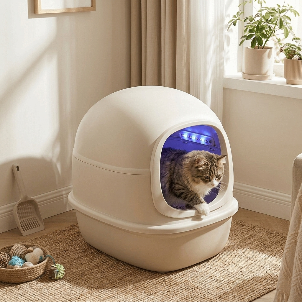 Enclosed Cat Litter Box with UV Light