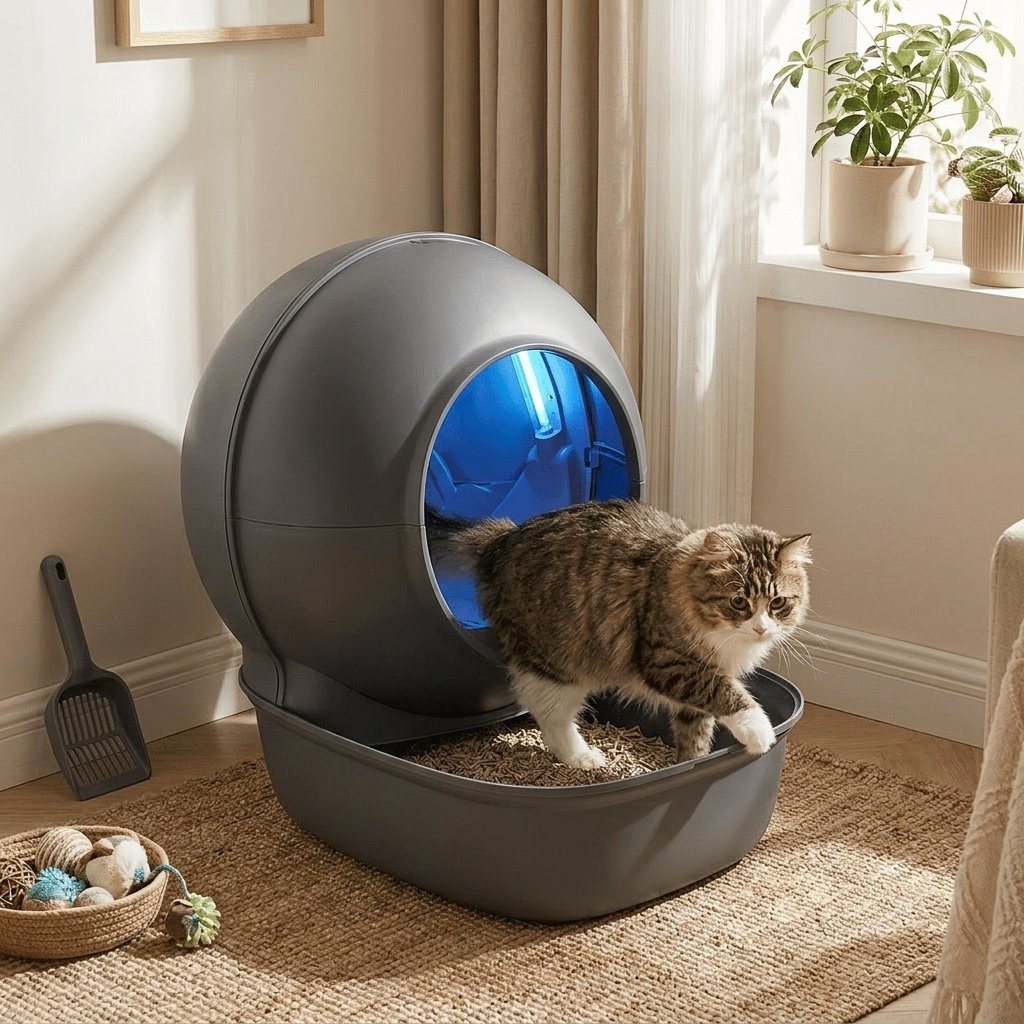 Enclosed Cat Litter Box with UV Light